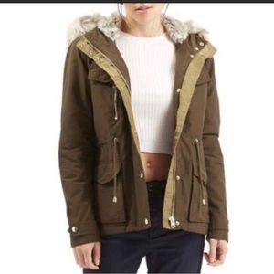 Topshop Olive Hooded Jacket